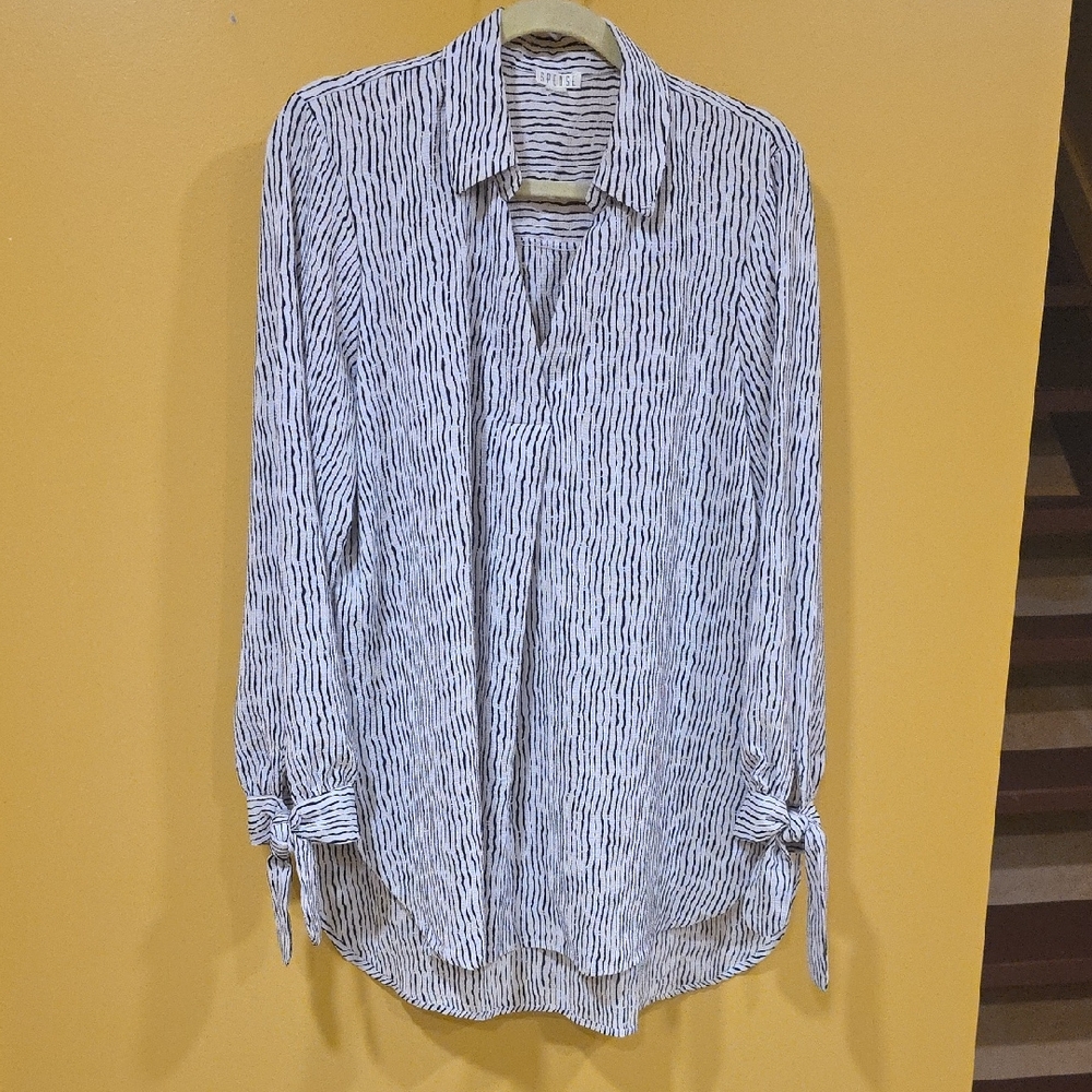 Spense Black and White Striped Button Down Shirt